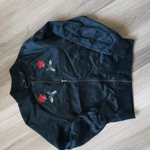Embroidered Rose Satin Bomber Kendal & Kylie